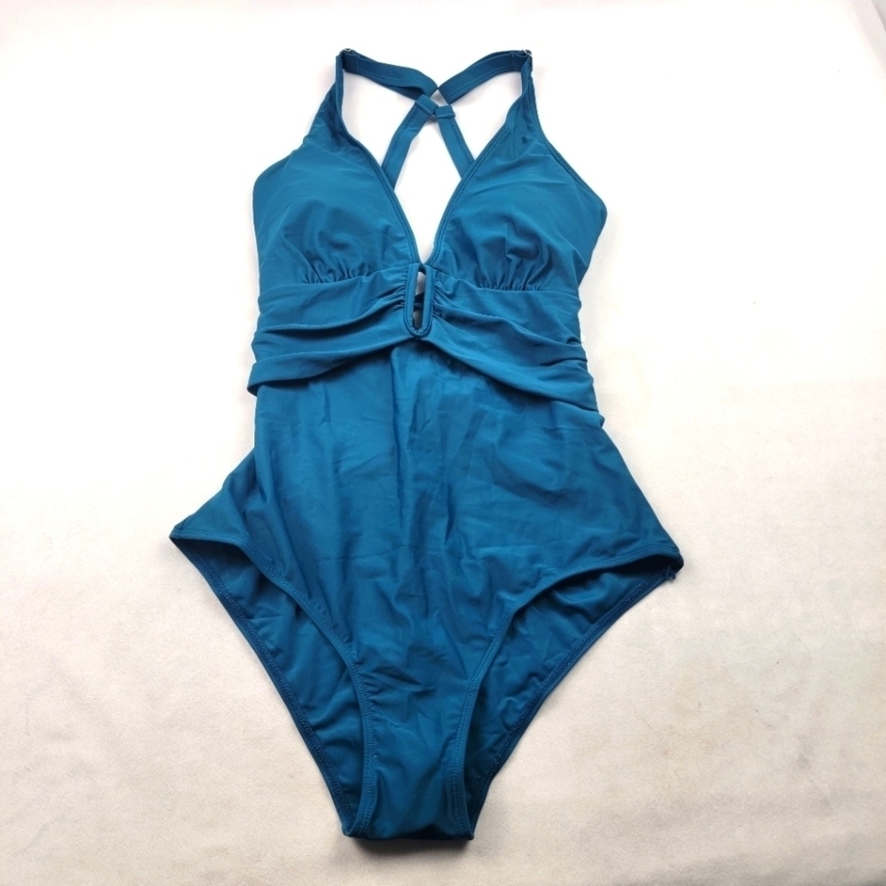 NWT‎ Holipick teal laceup back one piece swimsuit bathingsuit